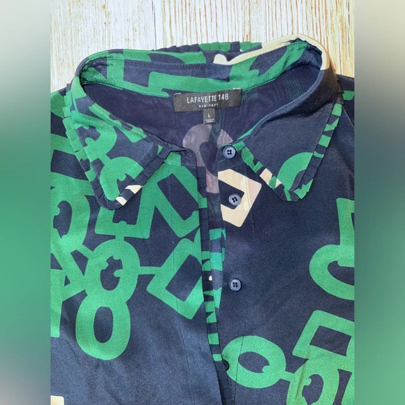 Lafayette 148 Silk Duvall Link Print Button-down Long Sleeve Blouse L - Picture 8 of 16